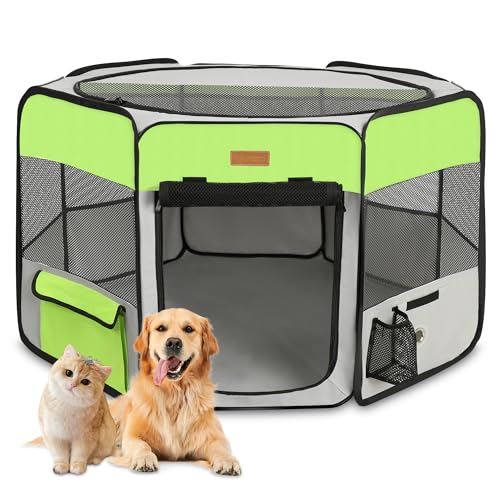 Akinerri Dog Playpen, Portable Pet Play Pen for Cat, Puppies, Rabbits, Chickens, Foldable Large-Capacity Pet Tent for Indoor/Outdoor Travel Camping Green - Image 1