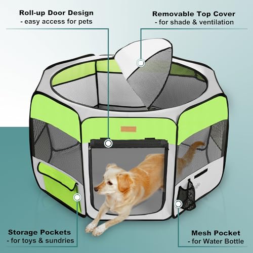 Akinerri Dog Playpen, Portable Pet Play Pen for Cat, Puppies, Rabbits, Chickens, Foldable Large-Capacity Pet Tent for Indoor/Outdoor Travel Camping Green - Image 2