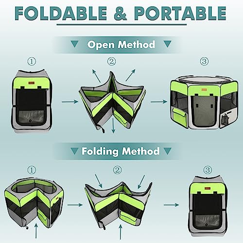 Akinerri Dog Playpen, Portable Pet Play Pen for Cat, Puppies, Rabbits, Chickens, Foldable Large-Capacity Pet Tent for Indoor/Outdoor Travel Camping Green - Image 4