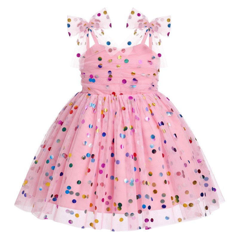 IMEKIS 3th 4th Birthday Girl Outfit Third Fourth Birthday Dress for Girls Cake Smash Toddler Confetti Princess Dresses Party Pageant Gown Kids Easter Dresses Photoshoot Pink Sequin 34T