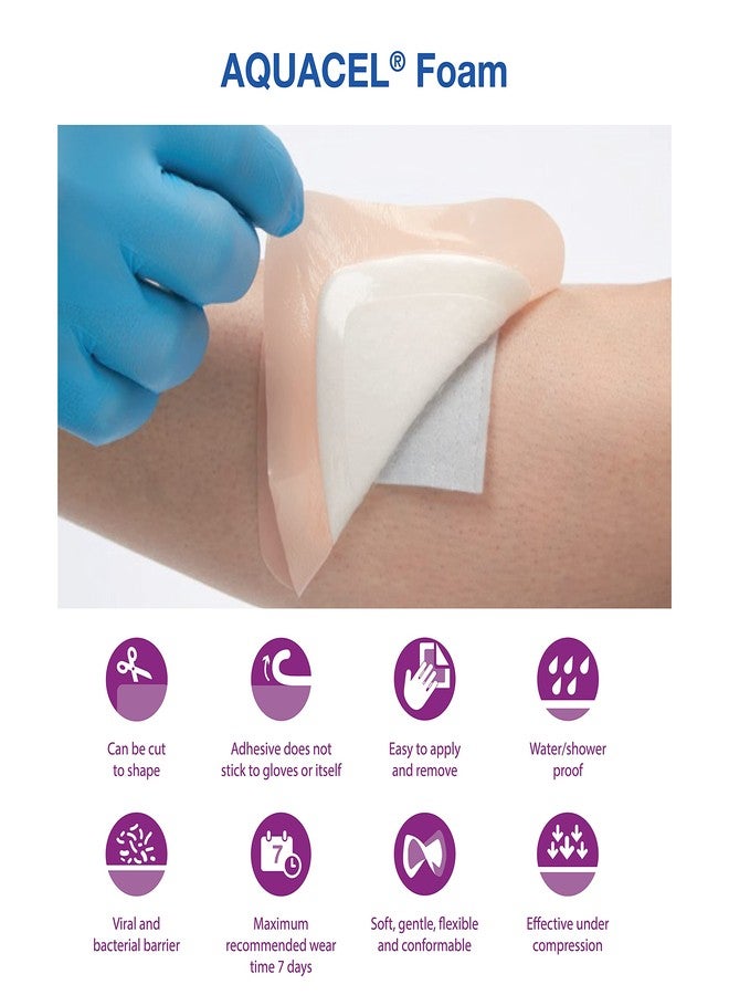 ConvaTec AQUACEL Foam 4"x4" Wound Dressing with Silicone Gel Adhesive, Waterproof, Flexible, Medical Grade with Hydrofiber Technology, Sterile, Square, 10ct Box - Image 5