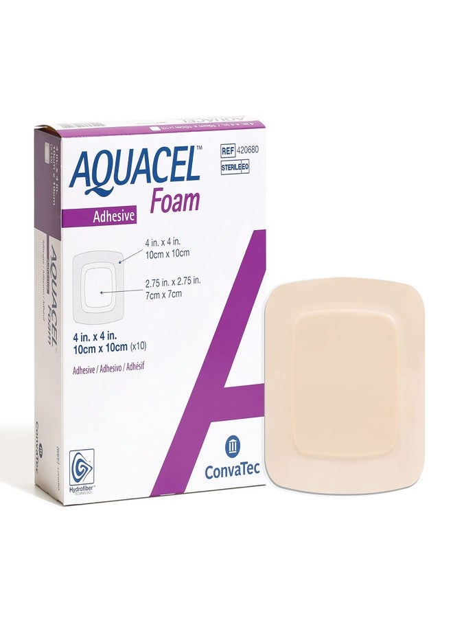 ConvaTec AQUACEL Foam 4"x4" Wound Dressing with Silicone Gel Adhesive, Waterproof, Flexible, Medical Grade with Hydrofiber Technology, Sterile, Square, 10ct Box - Image 1