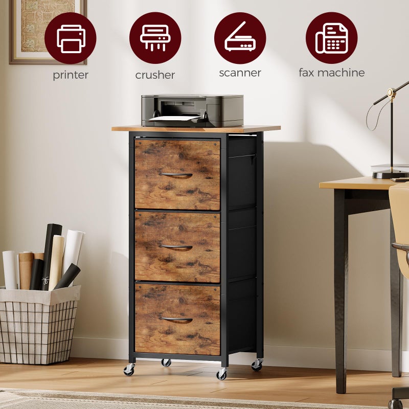 MAHANCRIS 3 Drawer File Cabinet, Vertical Filing Cabinet with Wheels, Printer Stand with Non-Woven Fabric Drawer, Adjustable Hanging Rods, fits A4/Letter Size, for Home Office, Rustic Brown FCHR5901 - Image 2
