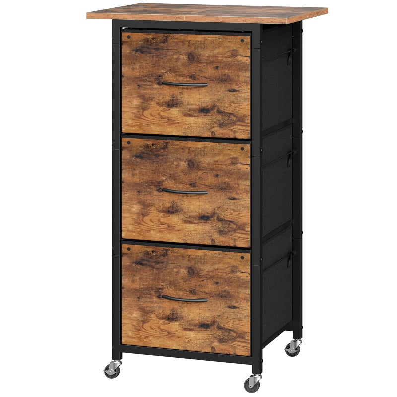 MAHANCRIS 3 Drawer File Cabinet, Vertical Filing Cabinet with Wheels, Printer Stand with Non-Woven Fabric Drawer, Adjustable Hanging Rods, fits A4/Letter Size, for Home Office, Rustic Brown FCHR5901 - Image 1