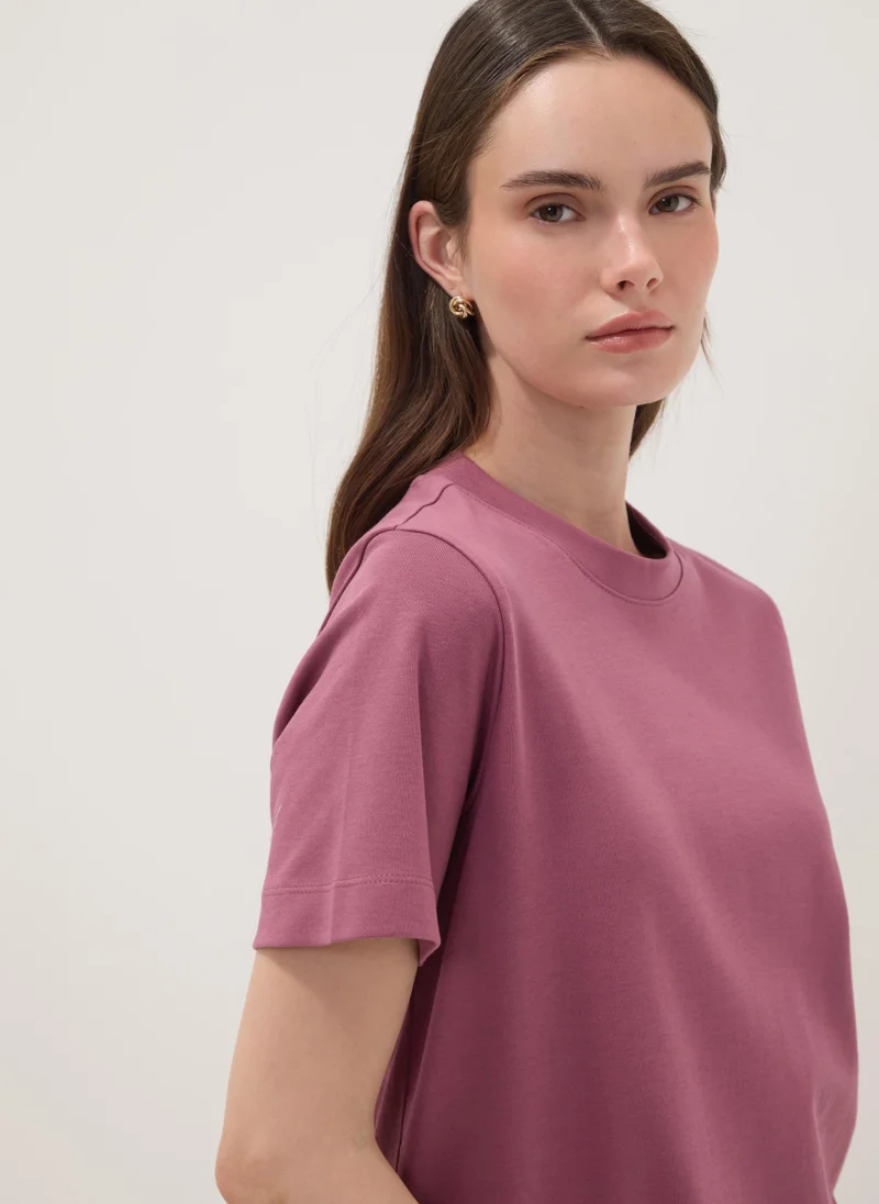 Ovs  OVS Pink Relaxed-Fit Pure Cotton Short-Sleeve T-Shirt for Women | Best Price UAE