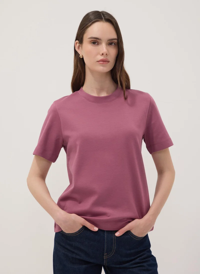 او في اس OVS Pink Relaxed-Fit Pure Cotton Short-Sleeve T-Shirt