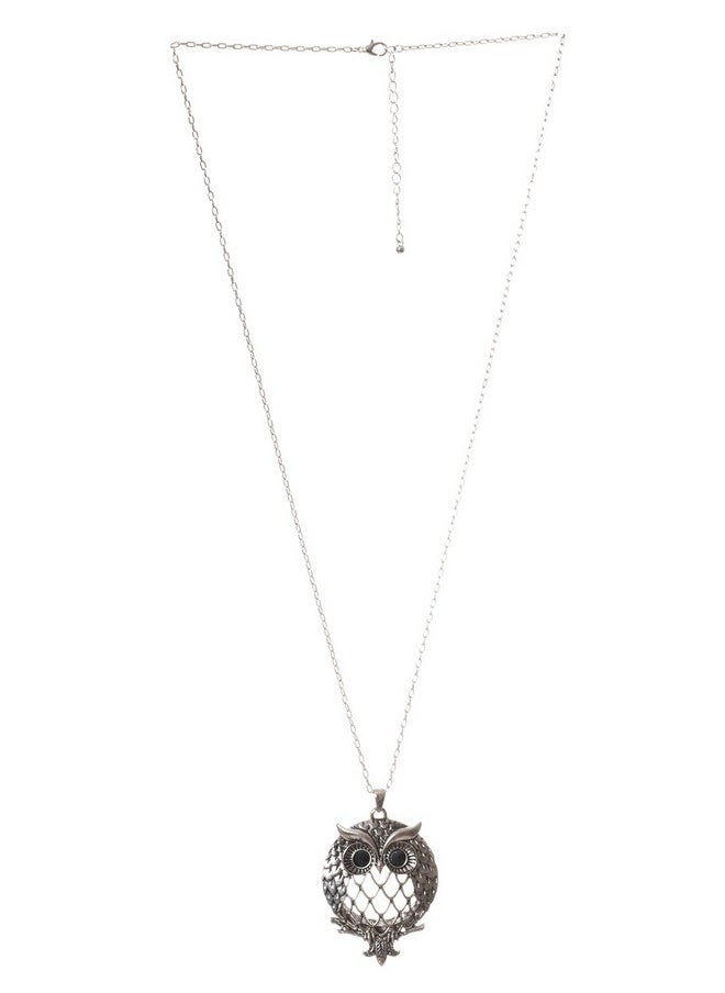 Artisan Owl - Owl Magnifier Magnifying Glass Sliding Top Magnet Pendant Necklace, 30" (Silver Tone) - Image 1