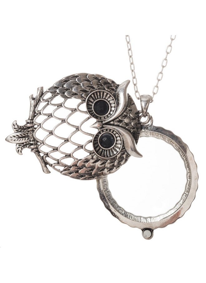 Artisan Owl - Owl Magnifier Magnifying Glass Sliding Top Magnet Pendant Necklace, 30" (Silver Tone) - Image 1