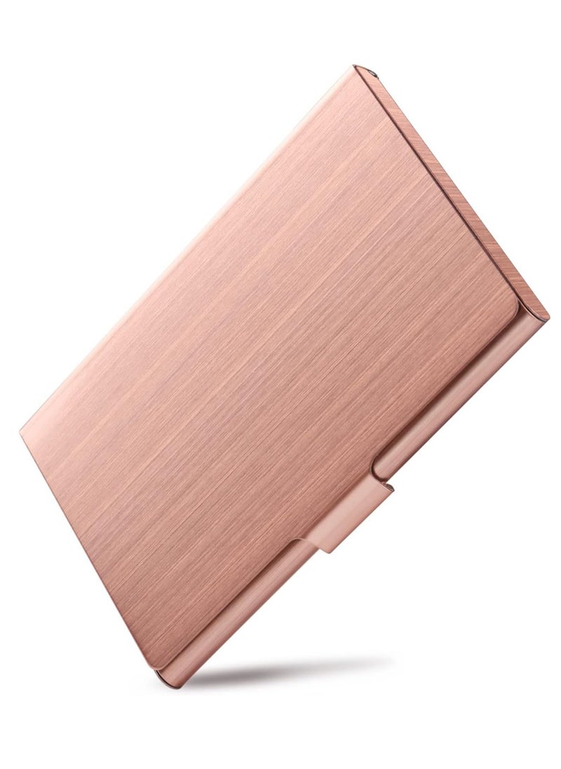 T NEWFUN Slim Business Card Case for Men & Women, Pocket Metal Case, Professional Stainless Steel Card Case for Business Cards, Slim Purse Name Card Holders  Buckle Style Shut, Rose Gold  - Image 1