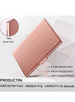 T NEWFUN Slim Business Card Case for Men & Women, Pocket Metal Case, Professional Stainless Steel Card Case for Business Cards, Slim Purse Name Card Holders  Buckle Style Shut, Rose Gold  - Image 2