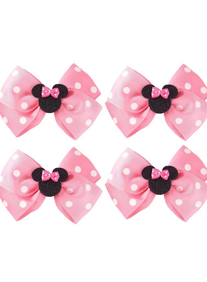 Fancheer 4Pcs Mouse Ears Bow Clips for Girls Women 4Inch Birthday Party Decorations Gift Costume Hair Accessories Polka Dot Pink - Image 1