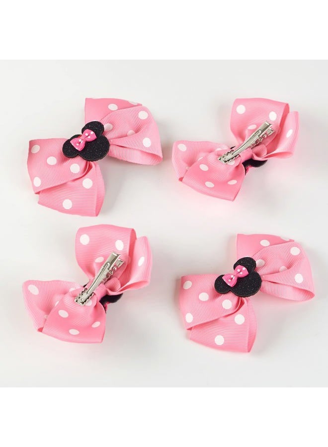 Fancheer 4Pcs Mouse Ears Bow Clips for Girls Women 4Inch Birthday Party Decorations Gift Costume Hair Accessories Polka Dot Pink - Image 3