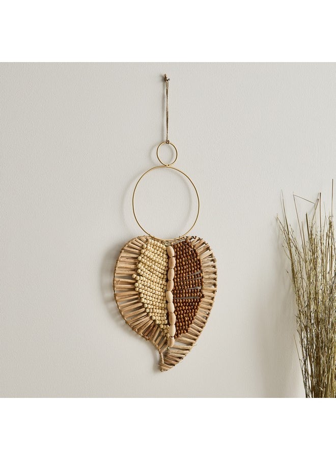 Home Box Enzo Leaf Design Wooden Beaded Wall Decor 48 x 24 cm  - Image 1