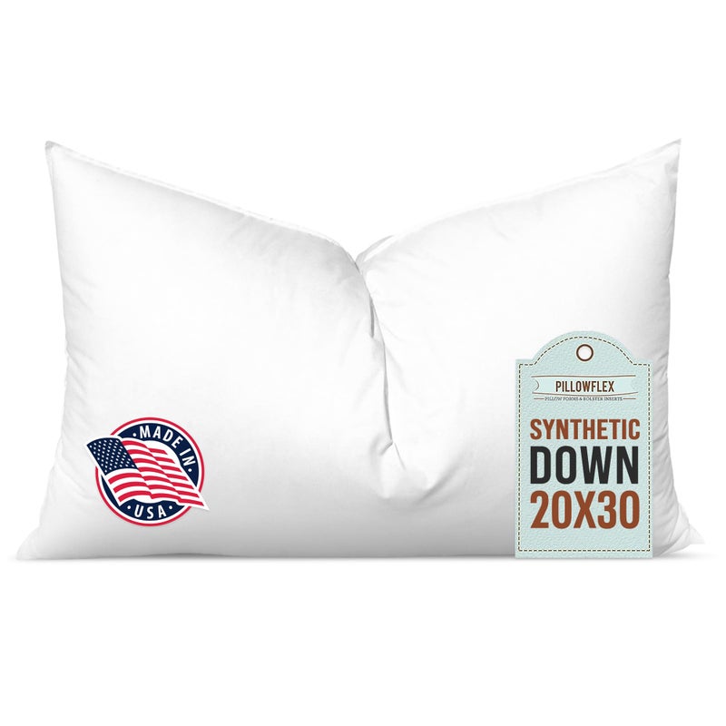 Pillowflex Synthetic Down Pillow Insert  20x30 Down Alternative Pillow Ultra Soft Queen Bed Sleeping Pillow Large Rectangle Sham  1 Decorative Pillow Form - Image 1