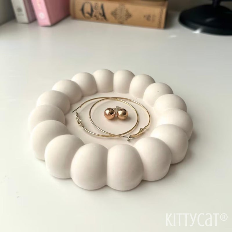 Kitty Cat® Bubble Tray - Cement Aesthetic Tray for Minimalist Decor, Trinket Tray & Modern Home Accent, Multipurpose (13.8×13.8cm) Off White - Ideal New Home Gift (Round-2) - Image 5