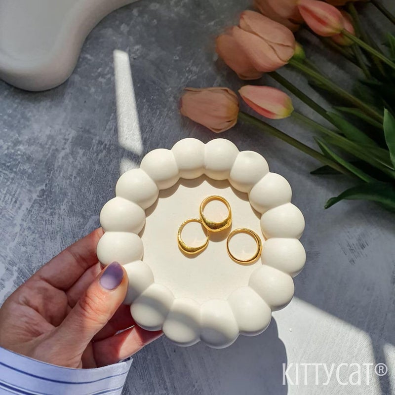 Kitty Cat® Bubble Tray - Cement Aesthetic Tray for Minimalist Decor, Trinket Tray & Modern Home Accent, Multipurpose (13.8×13.8cm) Off White - Ideal New Home Gift (Round-2) - Image 3
