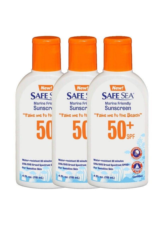 safe sea Jellyfish Stingblocking Sunscreen Spf 50+ Lotion 4Oz Waterproof Biodegradable Coral Reefsafe Body And Face Sunscreen Antijellyfish And Sealice Sting Protection. 4 Fl Oz (Pack Of 3) - Image 1