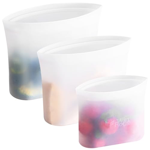 Winrock Reusable 100% Silicone Food Storage Bags, Sandwich Snack Bags New Generation Stand Up Zip Container for Soup and Leftovers, Plastice & BPA Free, Microwave Oven Safe 3 Pack (51oz, 34oz, 17oz) - Image 1