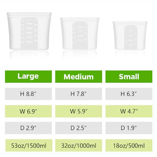 Winrock Reusable 100% Silicone Food Storage Bags, Sandwich Snack Bags New Generation Stand Up Zip Container for Soup and Leftovers, Plastice & BPA Free, Microwave Oven Safe 3 Pack (51oz, 34oz, 17oz) - Image 2