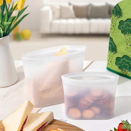 Winrock Reusable 100% Silicone Food Storage Bags, Sandwich Snack Bags New Generation Stand Up Zip Container for Soup and Leftovers, Plastice & BPA Free, Microwave Oven Safe 3 Pack (51oz, 34oz, 17oz) - Image 5