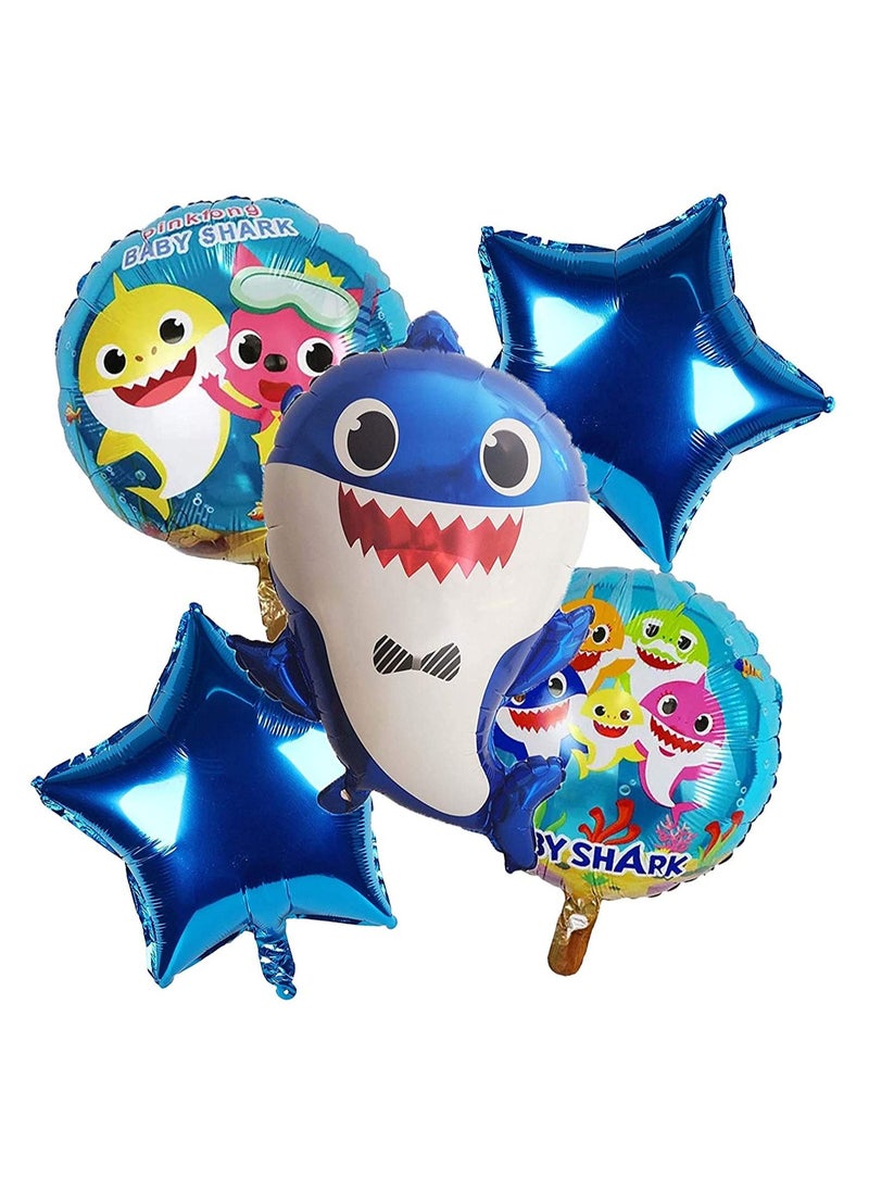 Highland - 5-Piece Baby Shark Foil Balloons for  Birthday Baby Shower Decorations - Image 1