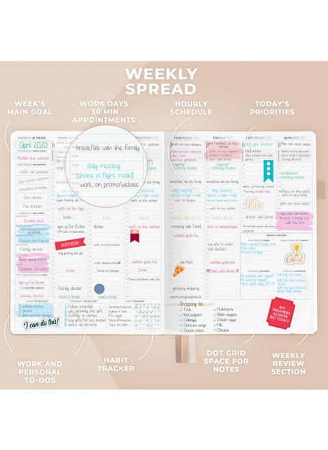Clever Fox Planner PRO Schedule Undated Weekly & Monthly Life Planner with Time Slots, Appointment Book and Daily Organizer to Increase Productivity, A4 Size Hardcover, Lasts 1 Year Seashell