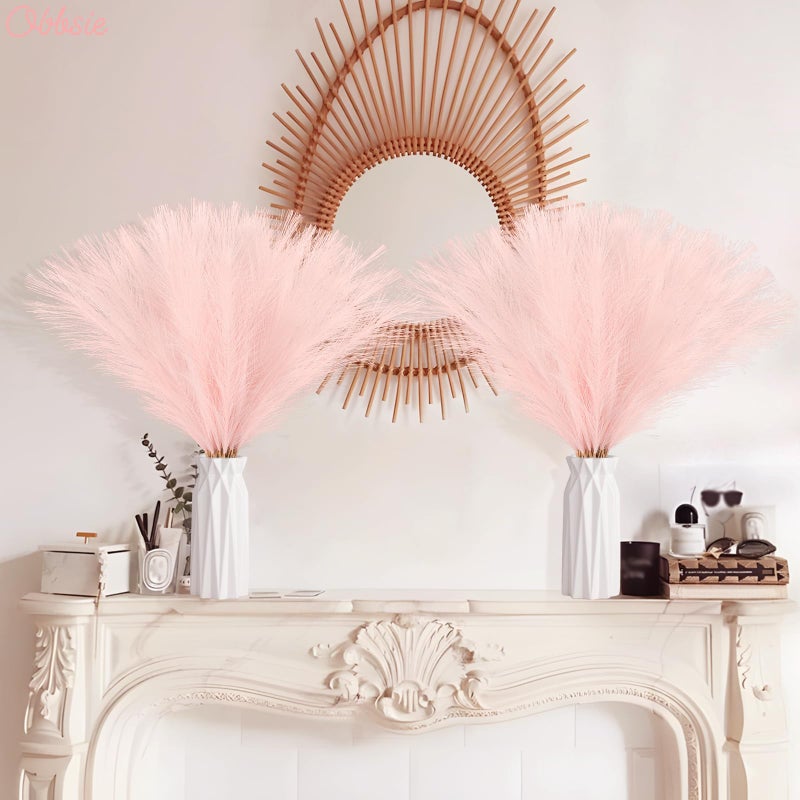 obbsie 50pcs Pink Faux Pampas Grass Decor, 21.6" Short Artificial Pompous Grass Floral Fake Pompas Grass Branches Vase Filler Flower Arrangement for Home Wedding Boho Outdoor Decor - Image 3