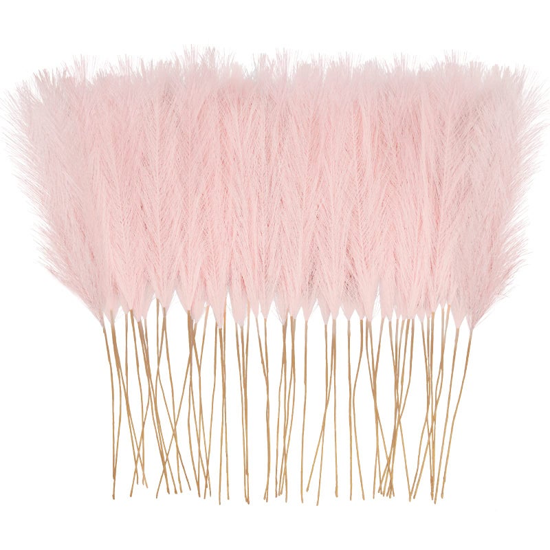 obbsie 50pcs Pink Faux Pampas Grass Decor, 21.6" Short Artificial Pompous Grass Floral Fake Pompas Grass Branches Vase Filler Flower Arrangement for Home Wedding Boho Outdoor Decor - Image 1