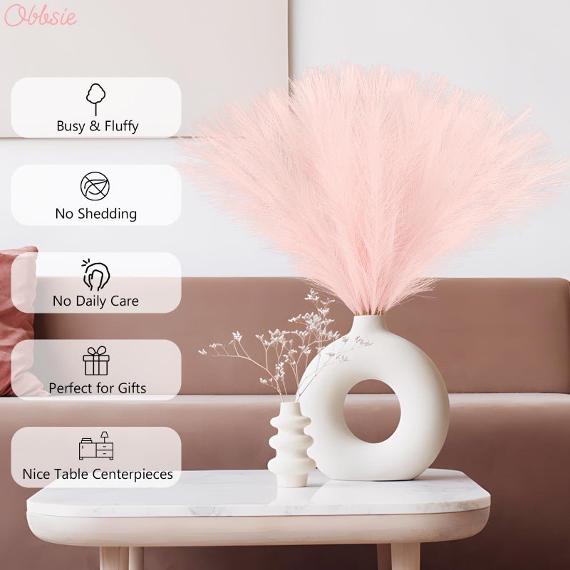 obbsie 50pcs Pink Faux Pampas Grass Decor, 21.6" Short Artificial Pompous Grass Floral Fake Pompas Grass Branches Vase Filler Flower Arrangement for Home Wedding Boho Outdoor Decor - Image 2
