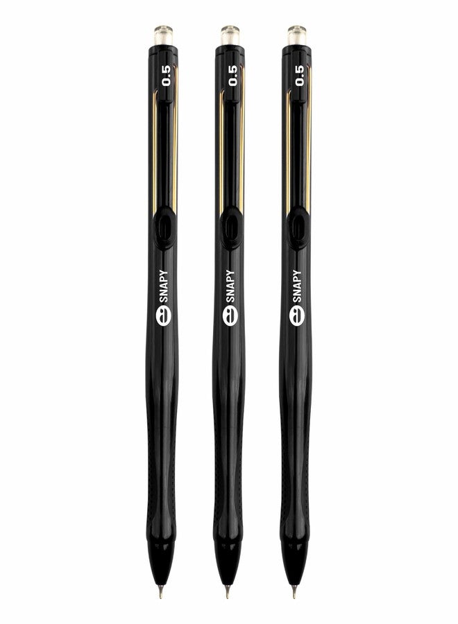 Anupam Snapy Roller Gel Pen 0.5 mm, Waterproof Smooth Quick-Dry Dark Ink, Comfortable Grip Exam & Office Pen, Refillable (Black Body BlackInk, Pack of 3) - Image 1