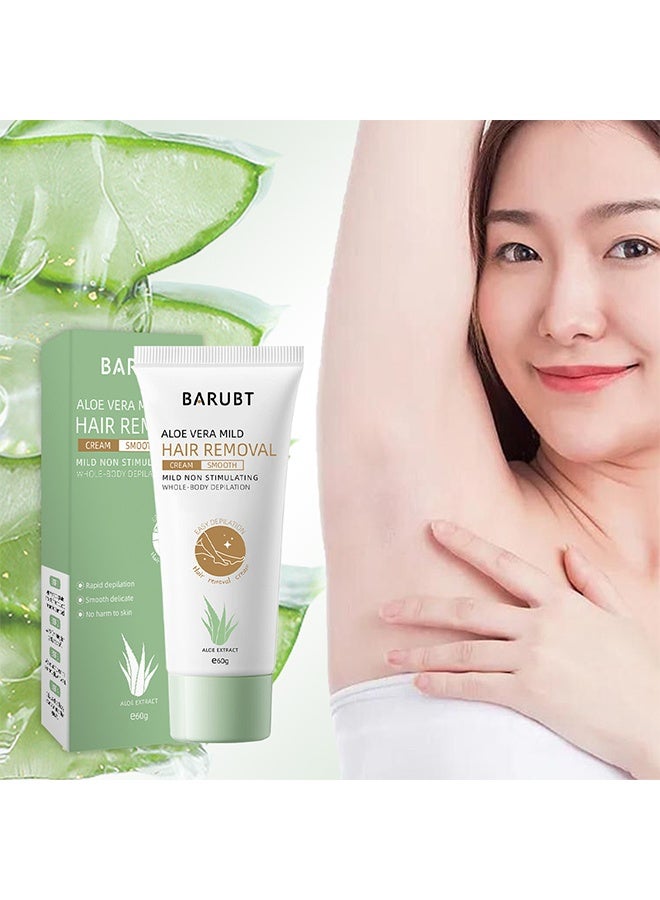 BARUBT Aloe Vera Mild Hair Removal Cream-Mild Non Stimulating Whole-Body Depilation,Painless Depilatory for Sensitive Skin,Moisturizing with Aloe Vera & Vitamin E, For Men & Women 60g - Image 1