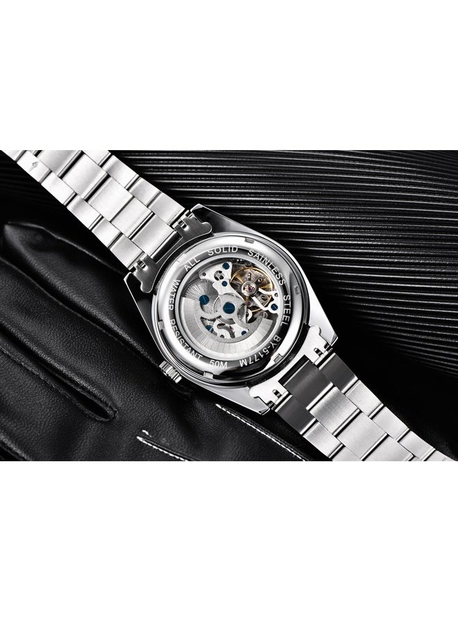 Men's casual automatic watch stainless steel strap men's luminous watch 50 meters waterproof BY-5177 silver black - pzsku/Z8595FE552FD07B0D149DZ/45/_/1733296755/5347fb6c-2682-4b03-86b1-2543f72071c8