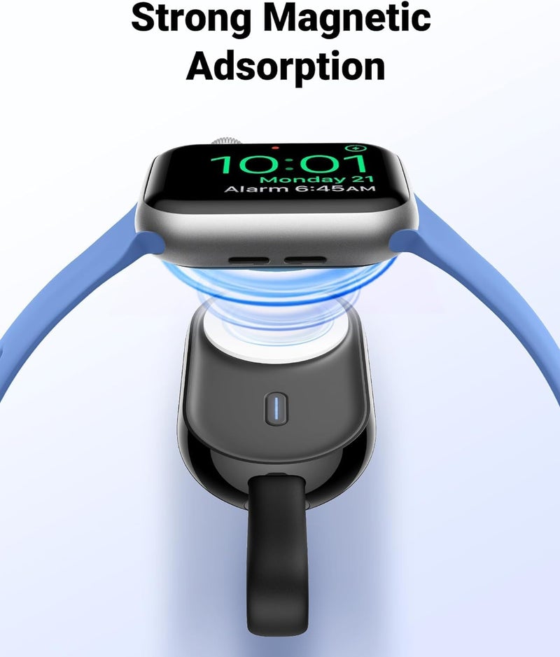 VEGER Portable Apple Watch Charger, 1200mAh 2.5W Fast Charging Power Bank, Magnetic Charging Compatible With Apple Watch Series 9/8/7/6/5/4/3/2/1/SE/Ultra - Black - Image 2