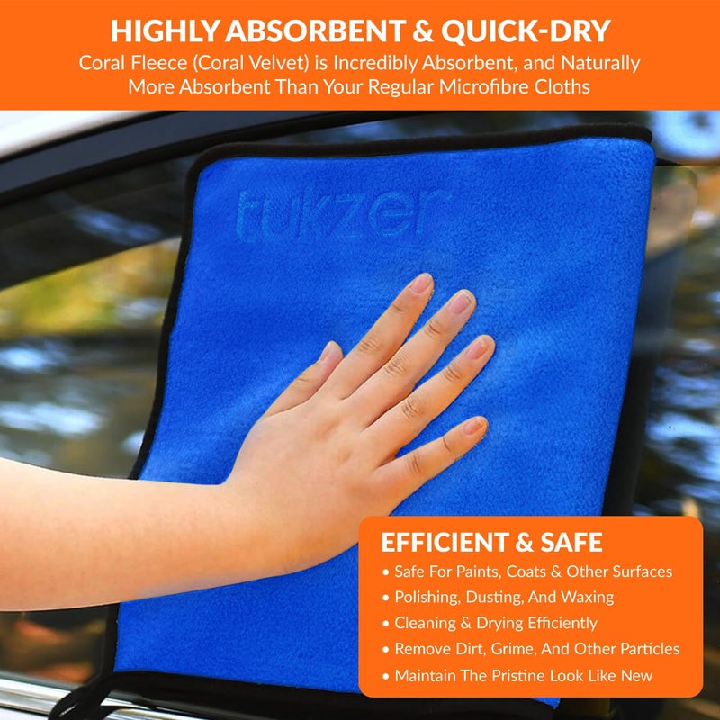 Tukzer Multi-Purpose Coral Velvet Microfiber Cloths for Car Bike| Ultra-Soft Super Absorbent Lint-Free for Exterior Interior Dashboard Cleaning Washing Polishing(500 GSM Multi-Color | 4 Pcs 35x 75 cm) - Image 4