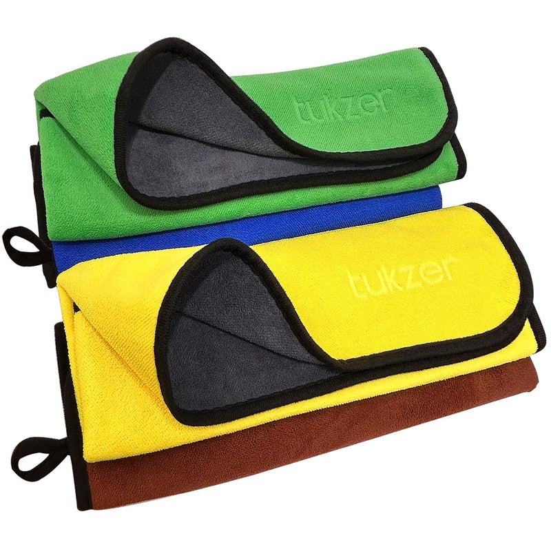 Tukzer Multi-Purpose Coral Velvet Microfiber Cloths for Car Bike| Ultra-Soft Super Absorbent Lint-Free for Exterior Interior Dashboard Cleaning Washing Polishing(500 GSM Multi-Color | 4 Pcs 35x 75 cm) - Image 1