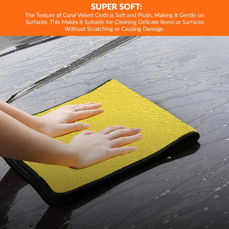 Tukzer Multi-Purpose Coral Velvet Microfiber Cloths for Car Bike| Ultra-Soft Super Absorbent Lint-Free for Exterior Interior Dashboard Cleaning Washing Polishing(500 GSM Multi-Color | 4 Pcs 35x 75 cm) - Image 3