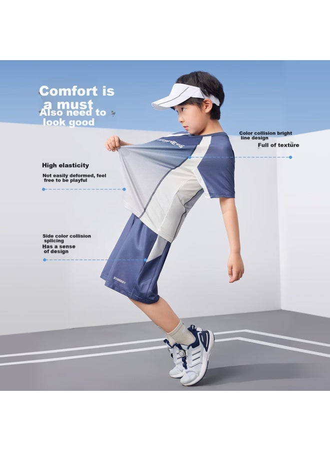 Zuoxi Boys' Quick-Drying Sports Summer Outfit New Children'S Short-Sleeved Basketball Uniform Two-Piece Set Trendy Blue 130 - Image 3
