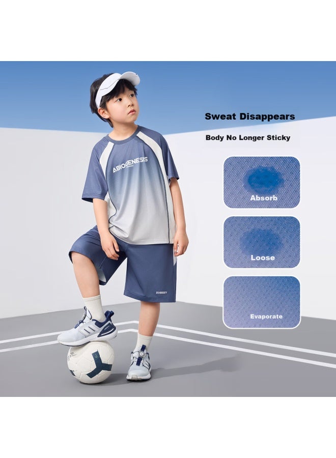 Zuoxi Boys' Quick-Drying Sports Summer Outfit New Children'S Short-Sleeved Basketball Uniform Two-Piece Set Trendy Blue 130 - Image 4