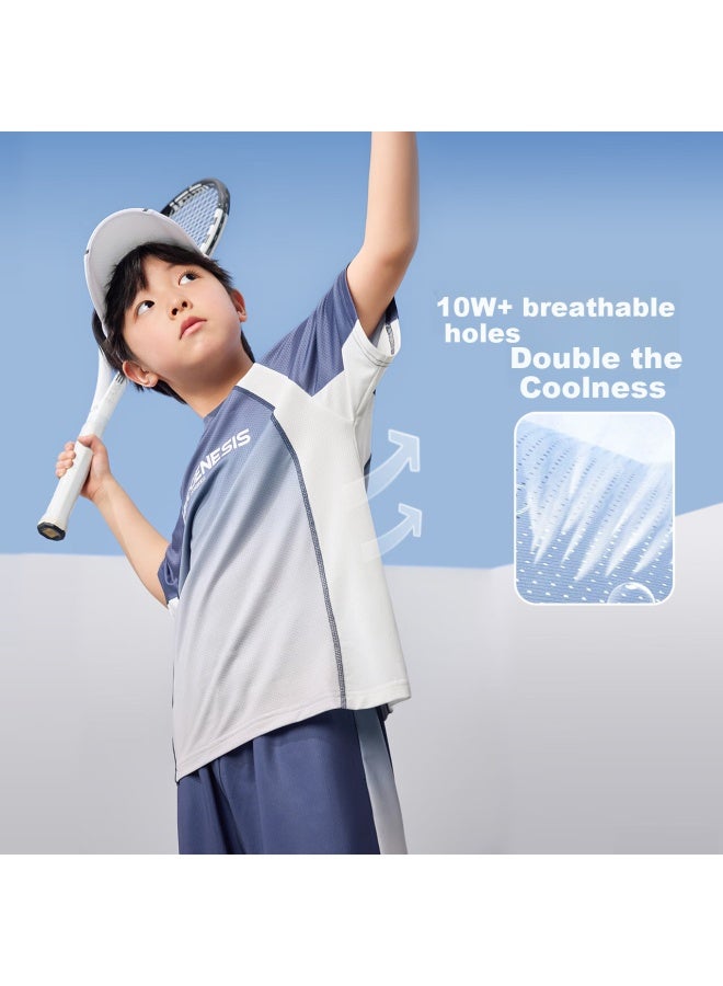 Zuoxi Boys' Quick-Drying Sports Summer Outfit New Children'S Short-Sleeved Basketball Uniform Two-Piece Set Trendy Blue 130 - Image 2