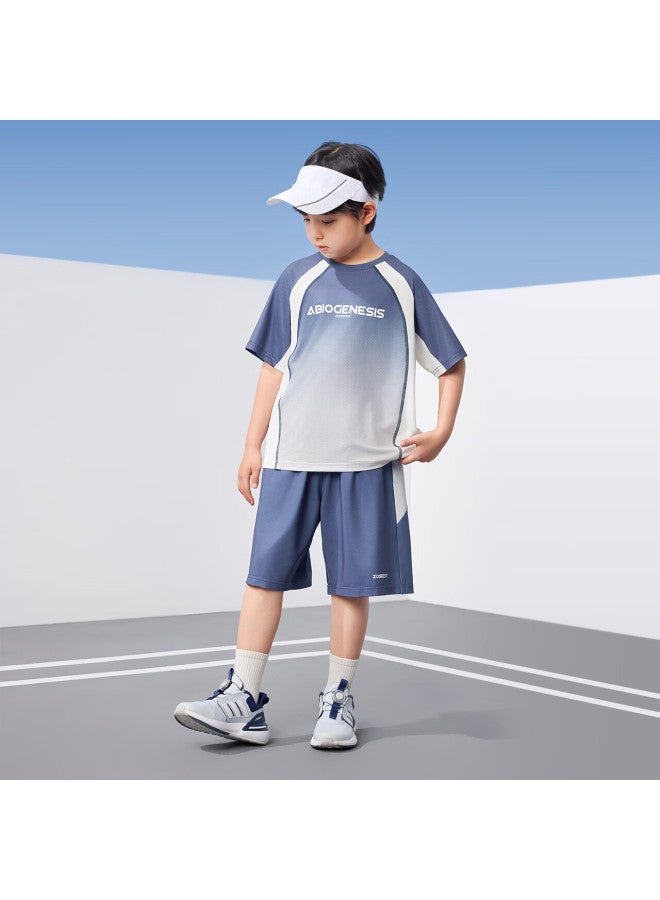 Zuoxi Boys' Quick-Drying Sports Summer Outfit New Children'S Short-Sleeved Basketball Uniform Two-Piece Set Trendy Blue 130 - Image 5