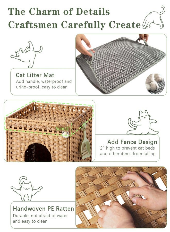 SETVSON Cat Litter Box Enclosure Furniture, Hidden Litter Box with Mat and Fence, Handwoven Rattan Cat House with Two S-Shaped Hooks for Living Room, Bedroom, 18.5 x 20.5 x 19.1 Inches (Natural) - Image 3