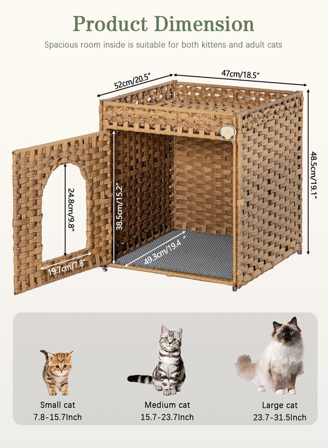 SETVSON Cat Litter Box Enclosure Furniture, Hidden Litter Box with Mat and Fence, Handwoven Rattan Cat House with Two S-Shaped Hooks for Living Room, Bedroom, 18.5 x 20.5 x 19.1 Inches (Natural) - Image 5