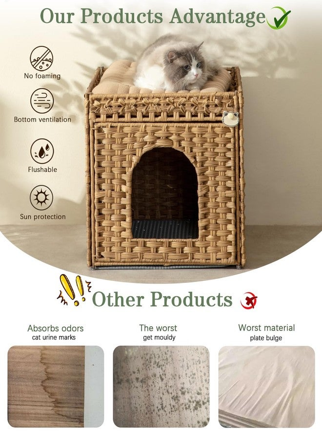 SETVSON Cat Litter Box Enclosure Furniture, Hidden Litter Box with Mat and Fence, Handwoven Rattan Cat House with Two S-Shaped Hooks for Living Room, Bedroom, 18.5 x 20.5 x 19.1 Inches (Natural) - Image 4