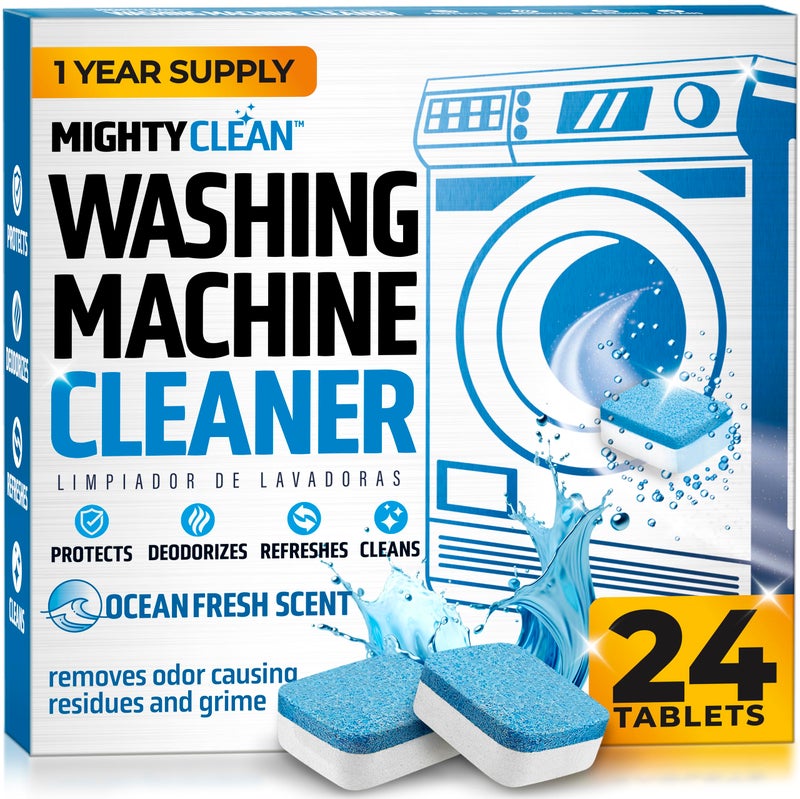 MIGHTY CLEAN Washing Machine Cleaner Tablets 24 Pack - 1 Year Supply, Septic Safe Washing Machine Cleaning Tablets, Washer Cleaner Tablet, Works with All Washers Including HE - Image 1