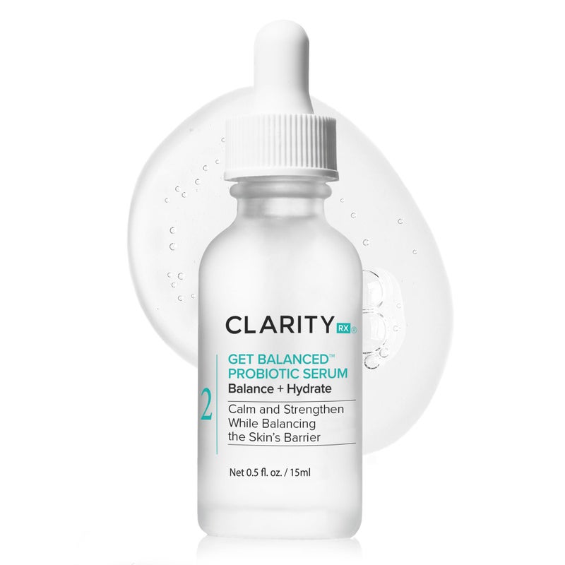 ClarityRx Get Balanced Probiotic Hydrating Face Serum, Natural Plant-Based Skin-Balancing Treatment with Hyaluronic Acid & Antioxidants for Normal & Aging Skin (0.5 fl oz)