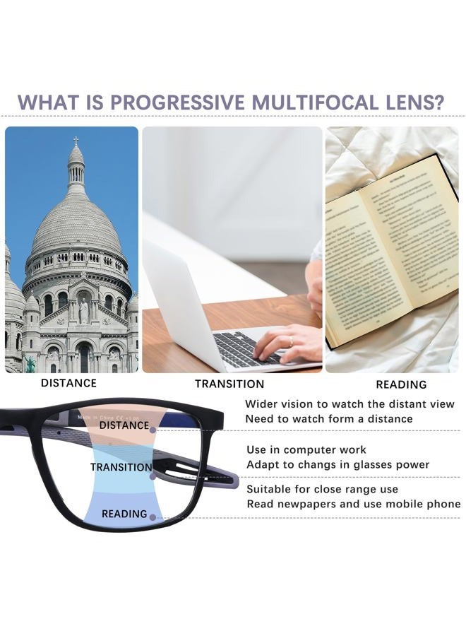 CLASAGA Progressive Multifocal Reading Glasses for Men Photochromic Gray Sunglasses Sports Style Blue Light Blocking Computer Readers (Black&Grey, 2.25, x) - Image 4