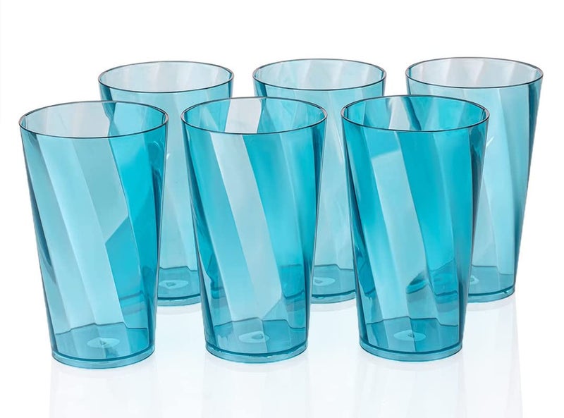 Finner 6 Pcs Twister Unbreakable Transparent BPA Free Food Grade Plastic Fiber Drinking Water Glass Set Juice Glass Cocktail Lassi Soda Milkshake Beer Glass Wine Glass Set - Image 1