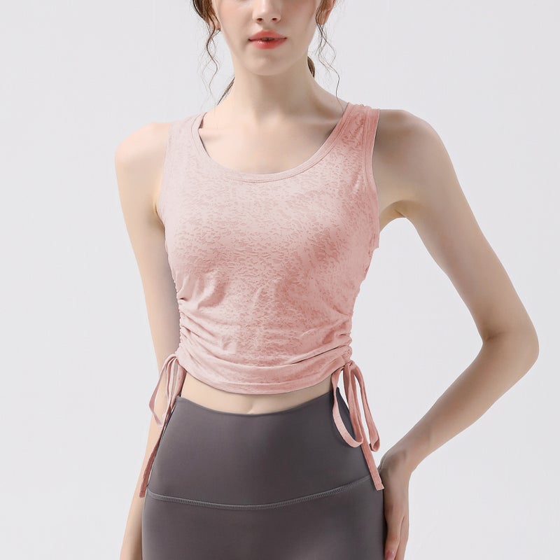 Generic Womens Drawstring Yoga Tank Top Lightweight Running Vest Slimming Sleeveless Pink 