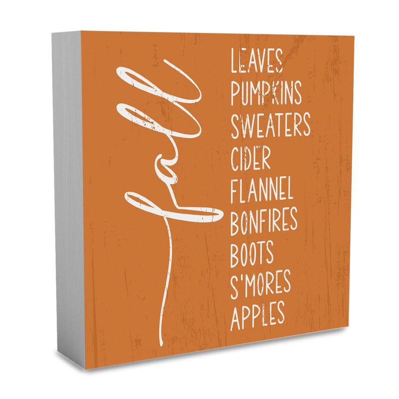 WRSUNT Rustic Autumn Quote Wood Box Sign  Farmhouse Fall Bucket List Artwork Decor  Autumn Thanksgiving Harvest Wooden Square Sign Desk Block Signs Home Shelf Office Decoration 5 x 5 Inches - Image 1