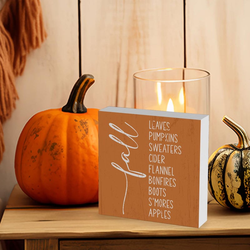 WRSUNT Rustic Autumn Quote Wood Box Sign  Farmhouse Fall Bucket List Artwork Decor  Autumn Thanksgiving Harvest Wooden Square Sign Desk Block Signs Home Shelf Office Decoration 5 x 5 Inches - Image 5